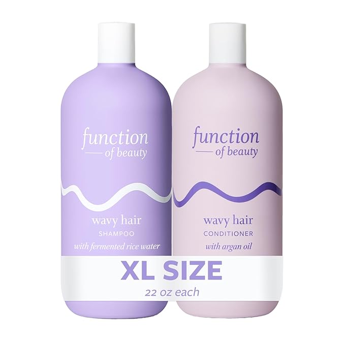 Function of Beauty Wavy Hair Shampoo & Conditioner Set, 22 oz Each - With Fermented Rice Water to Strengthen & Argan Oil to Enhance Glossiness & Natural Shine, Sulfate-Free, Customizable Haircare
