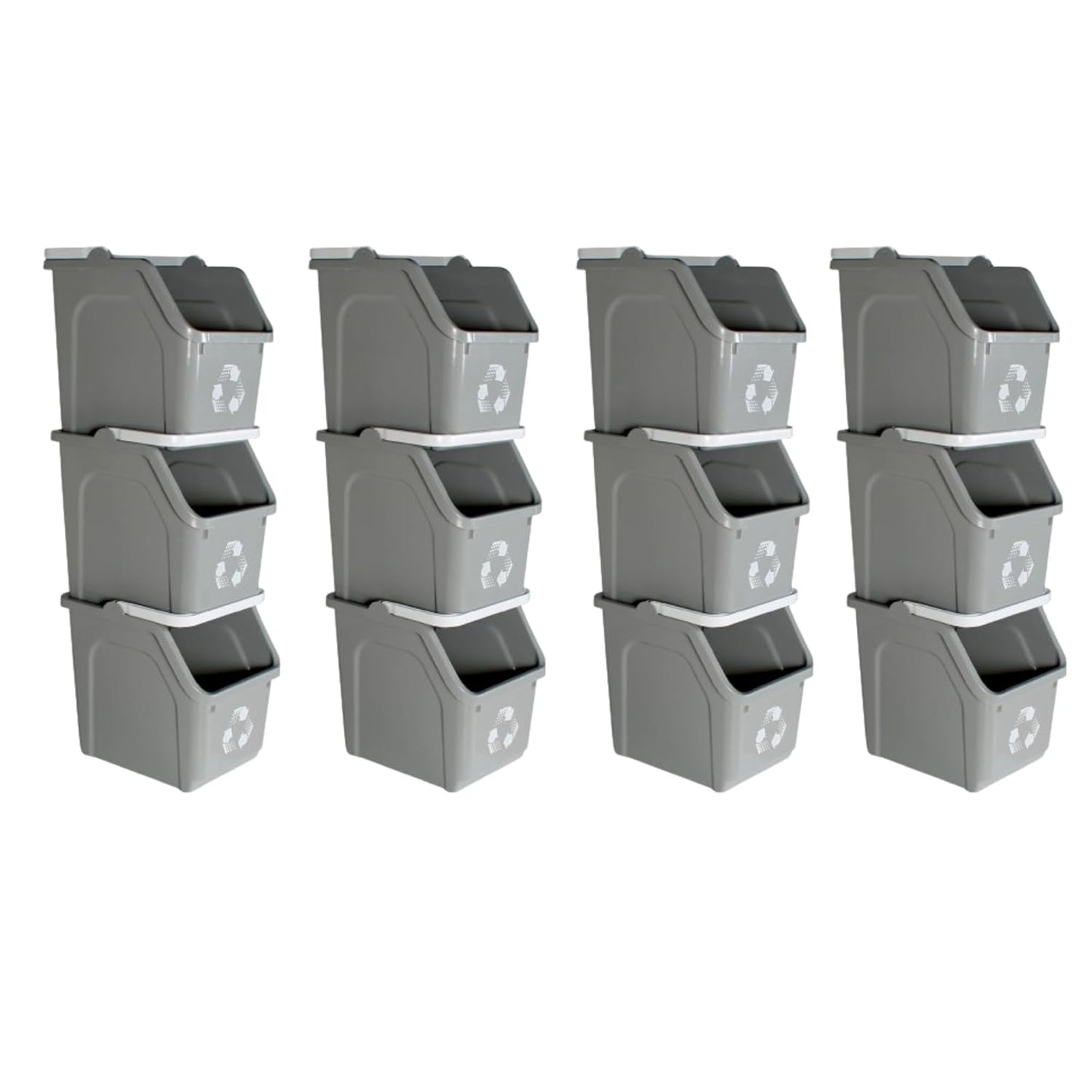 6 Gallon Stackable Recycling Bins for Homes, Garages, Offices Made of 100% Recycled Plastic - (Grey, 12 Pack)