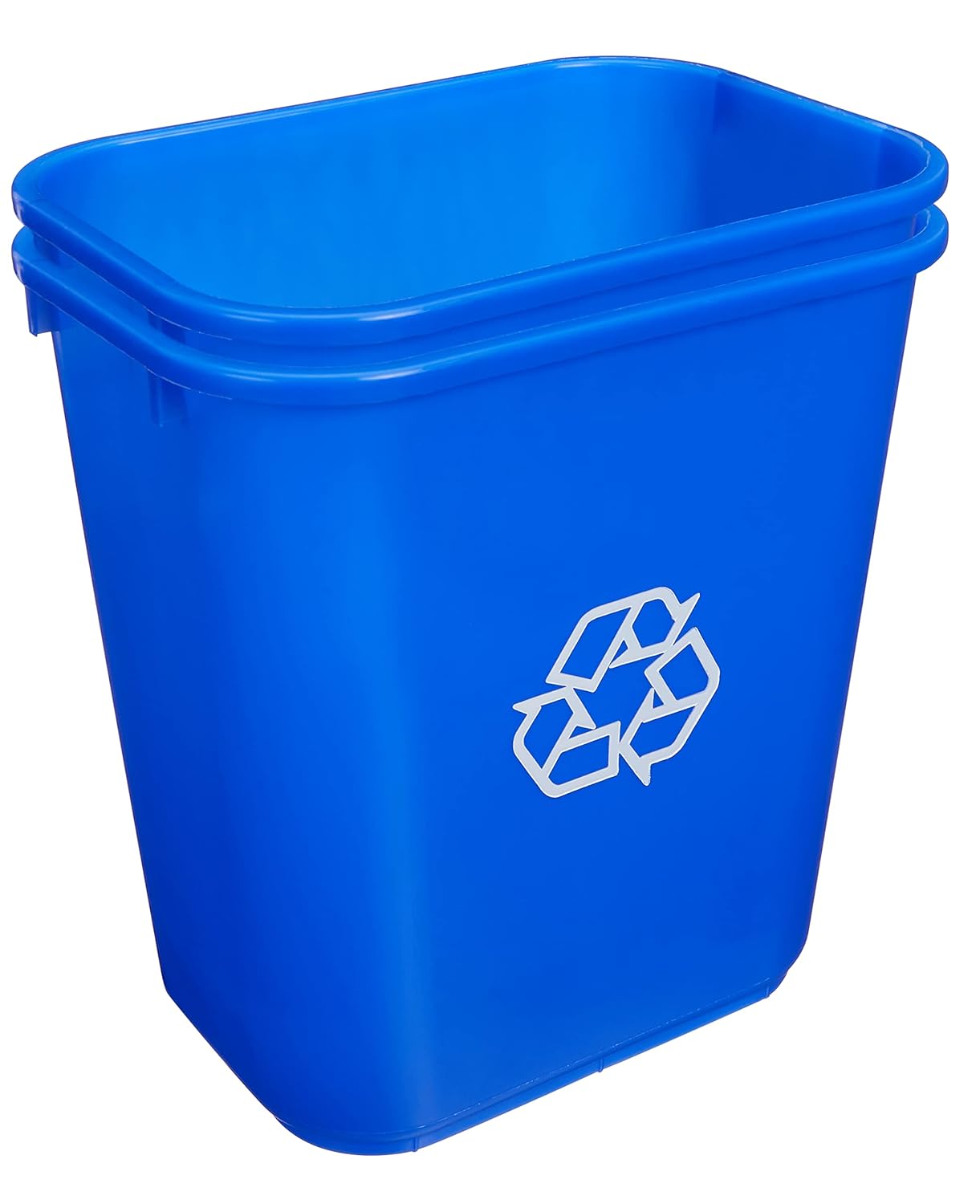 Amazon Basics Rectangular Commercial Office Wastebasket, w/Recycle Logo, 7 gallon (Pack of 2), Blue (Previously AmazonCommercial brand)