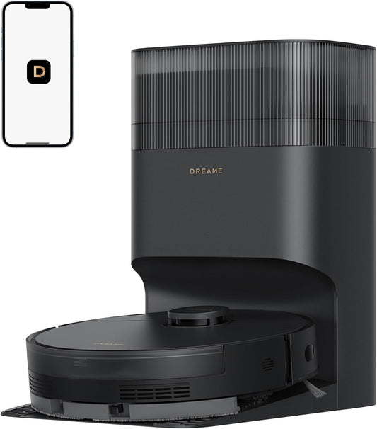 dreame D20 Plus Robot Vacuum and Mop, 13,000Pa Suction, Self-Emptying with 5L Dust Bag, DuoBrush for Pet Hair, LDS Mapping, App & Voice Control, Ideal for Hard Floors & Carpets (Black)