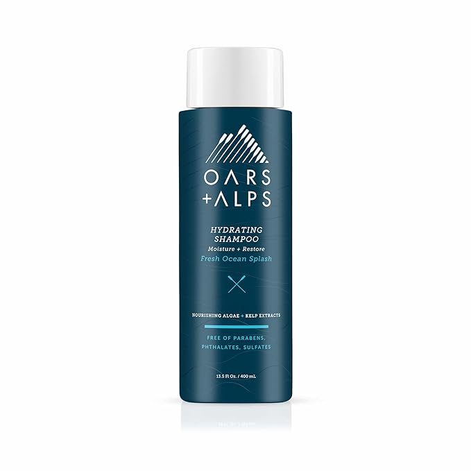 Oars + Alps Men's Sulfate Free Hydrating Hair Shampoo, Shampoo for Men & Women Infused with Kelp & Algae Extracts, Moisturizing Formula, Paraben & Sulfate Free, Fresh Ocean Splash Scent, 1pk, 13.5oz