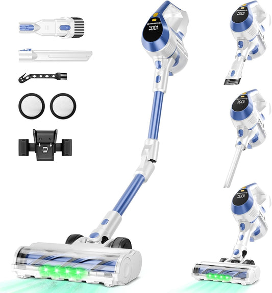 Cordless Vacuum Cleaner - Powerful, 45Kpa Home Stick Vacuum, 180°Bendable Wand & Removable Battery, Up to 50 Mins, 8 in 1 Self-Standing Vacuum, Wall Mount Charging for Hardfloor, Carpet Blue