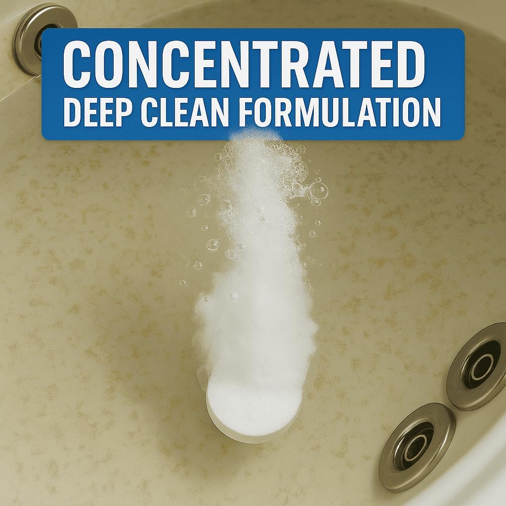 Jetted Tub Cleaner Bathtub Tabs - 12 ACTIVE Cleaning Tablets, Compatible with Whirlpool & Spa Bath System, Jets, Whirl Tubs, Professional Septic Safe Bath Jet Scale and Residue Remover - 1 Year Supply