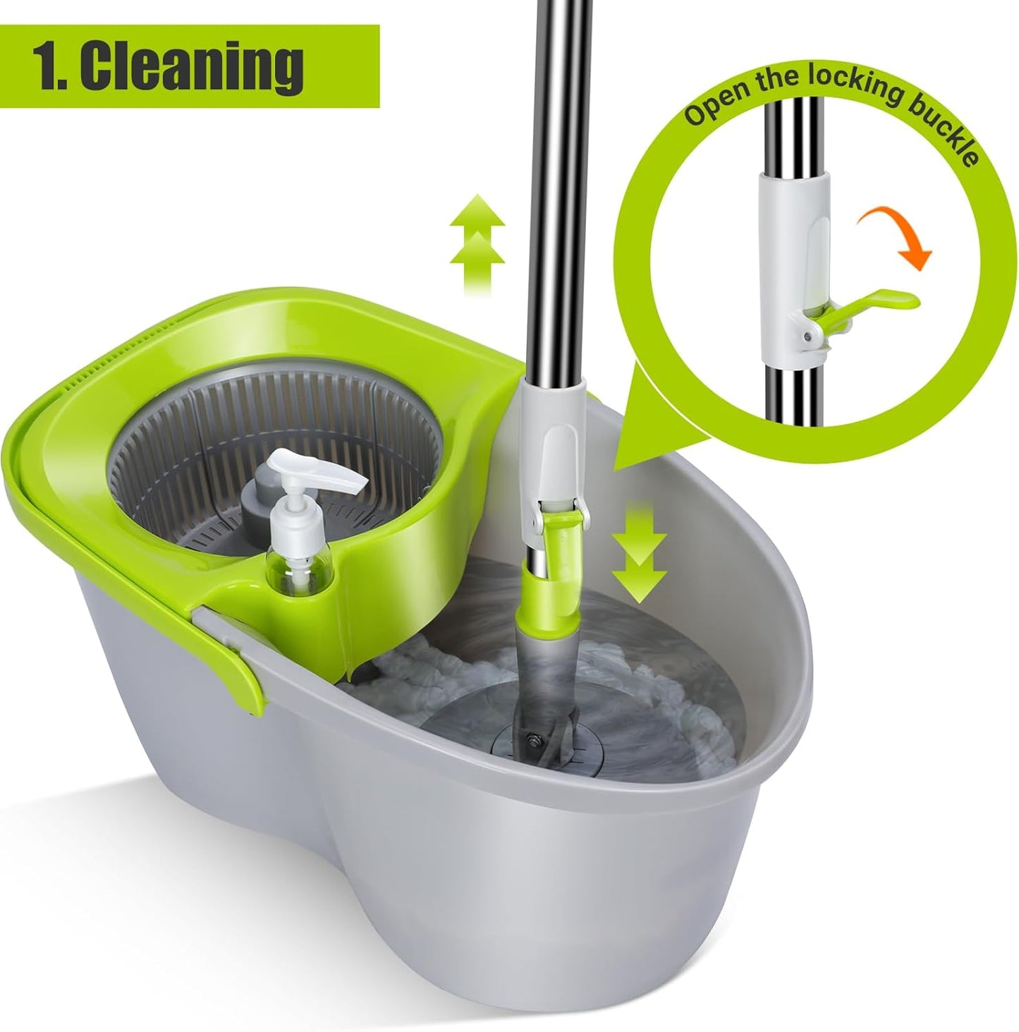 MASTERTOP Mop and Bucket with Wringer Set, Small Spin Mop Cleaning System with 3 Mop Pads,Spinning Mop Bucket for Floor Cleaning, 50.4" Extended Handle