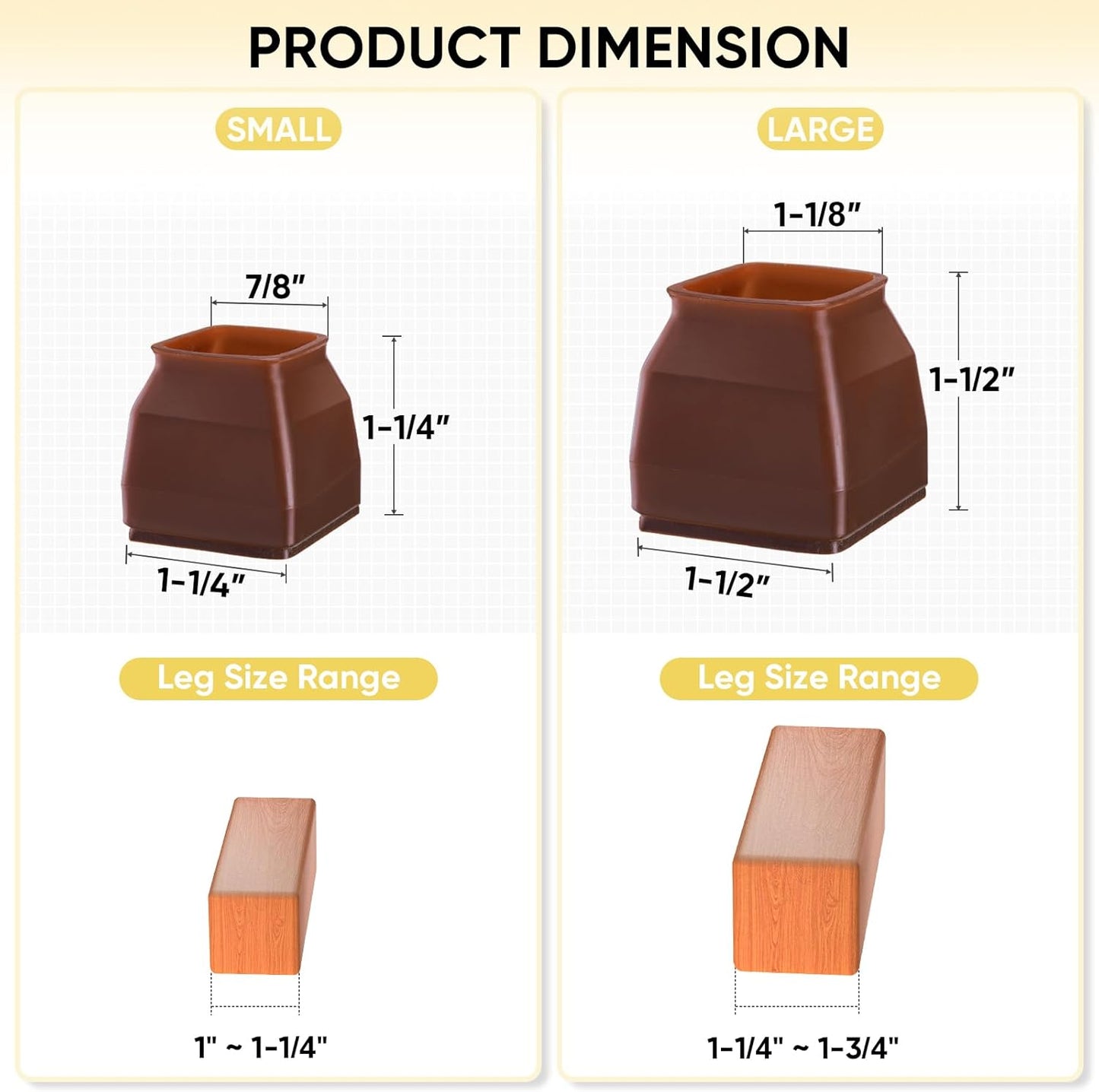 BALEINE 24 Pack Silicone Chair Leg Floor Protectors, Stool Leg Protectors Cap, Non-Slip Chair Leg Caps for Hardwood Floors (Brown & Small (Square), 24 Pack)