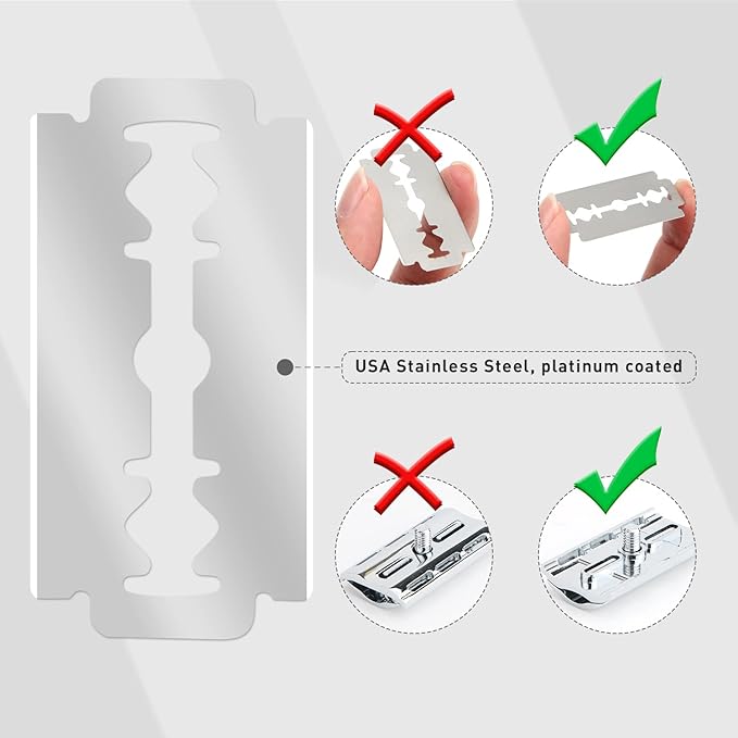 Double Edge Safety Razor for Men and Women, Single Blade Razors, with 10 Stainless Steel Blades, Reusable Metal Razor, Smooth and Close Shave, Sustainable, Plastic Free, Silver