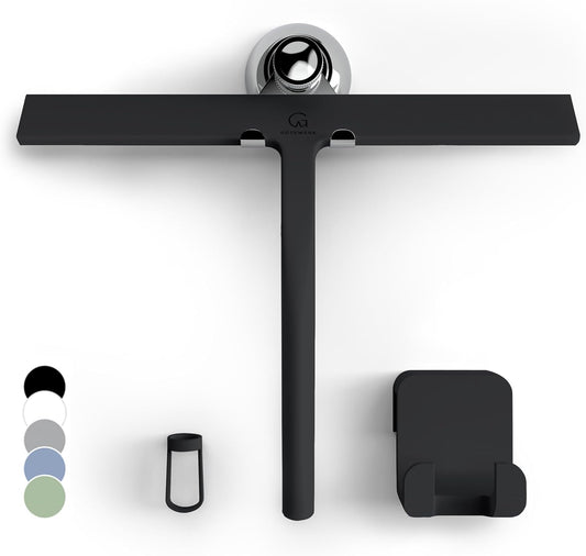 GÜTEWERK Shower Squeegee for Glass Doors, Silicone Window Squeegee, Bathroom and Glass Cleaning - Black - 11 Inch