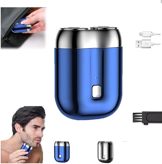 2025 New Model Mini Dual-Head Electric Shaver, Electric Mini Portable Razor, Pocket Size Washable Double Head Razor, Rechargeable Waterproof Compact Electric Shaver for Home, Car, Travel (Blue)