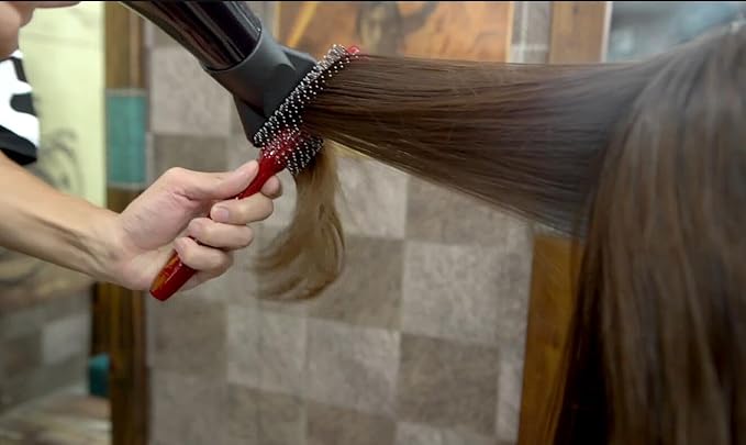 Small Round Hair Brush for Blow Drying With Soft Nylon Bristles, 1.6 Inch, for Short or Medium Curly Hair-Red