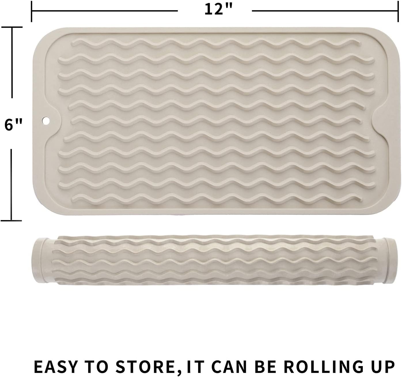 Silicone Dish Drying Mat for Multiple Usage,Easy clean,Eco-friendly,Heat-resistant Silicone Mat for Kitchen Counter or Sink,Refrigerator or Drawer Liner Tapioca S 12 inches x 6 inches