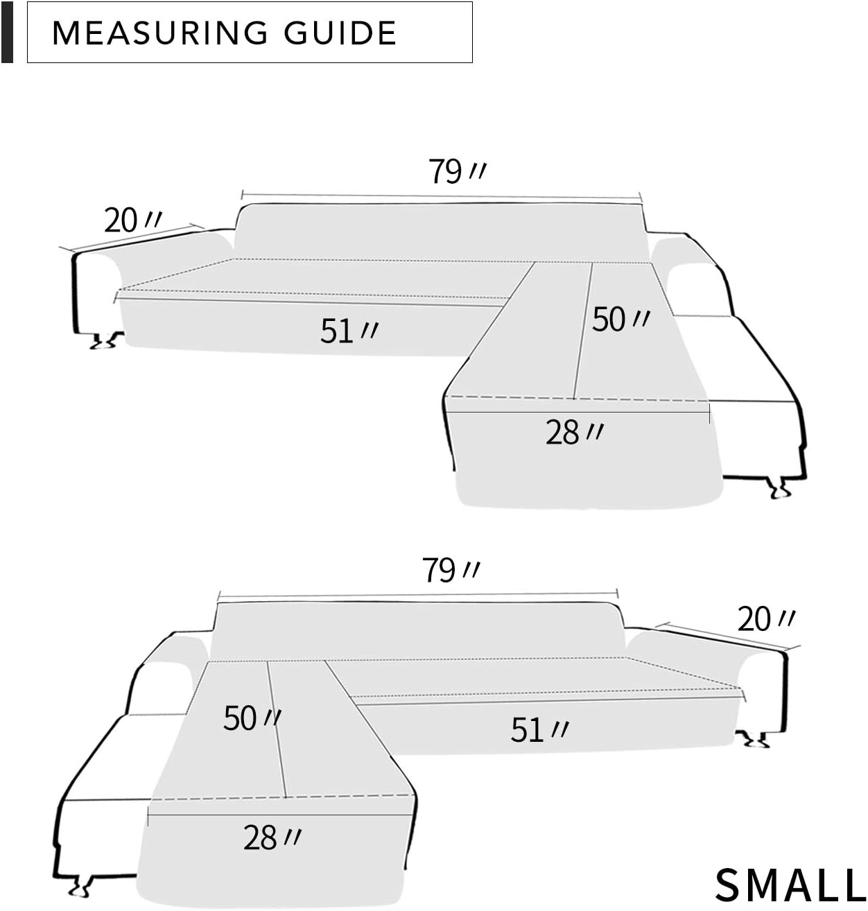 Easy-Going L Shape Sectional Couch Cover - Chaise Slip Cover Reversible Sofa Protector for Pets & Kids (Small, Gray/Gray)
