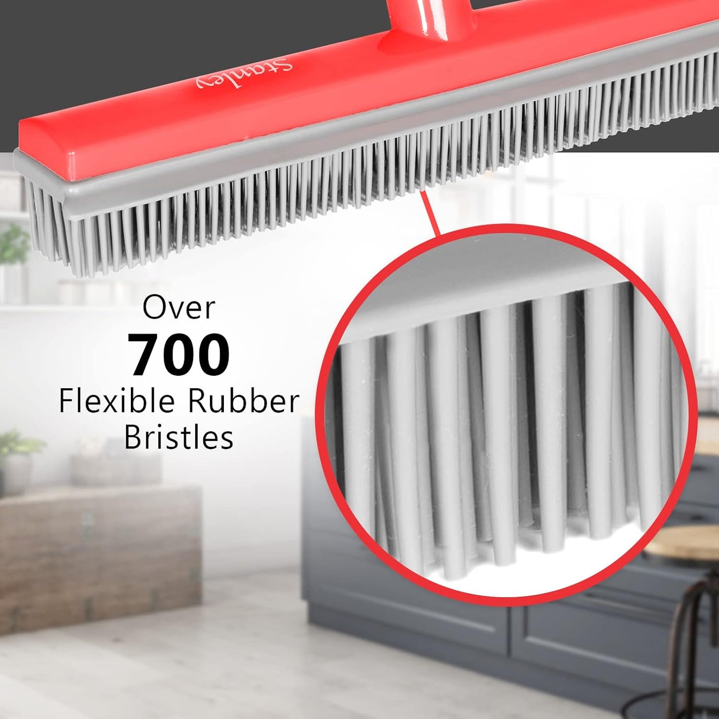 Stanley Home Products Rubber Broom – for Carpets Floors Stairs Upholstery – Electrostatic Action Removes Pet Hair Lint Fuzz Dirt Particles – Built-in Squeegee Tackles Wet Messes (Broom Head)