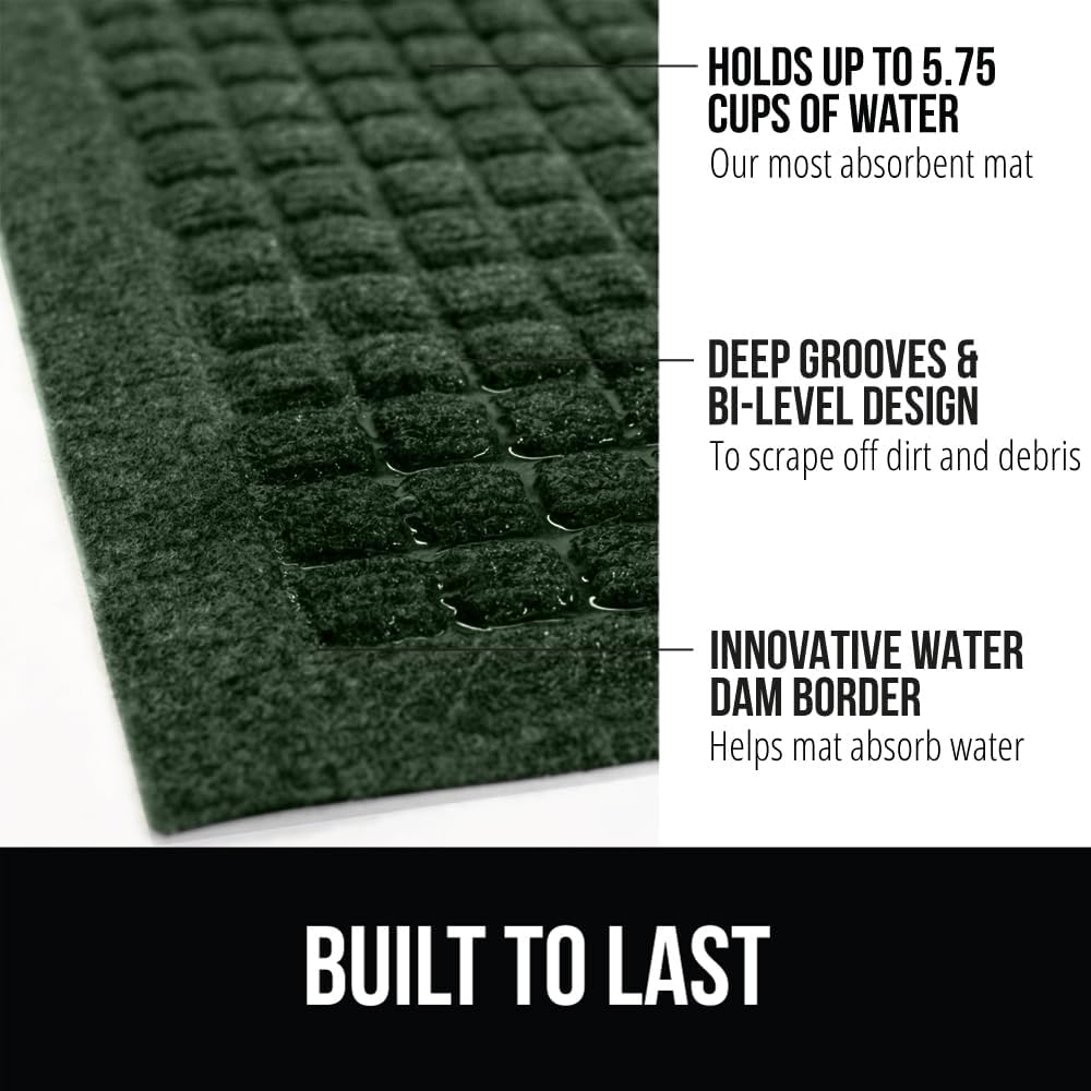 GORILLA GRIP Front Door Mat, 35x23, Indoor Outdoor Ultra Absorbent HydroAbsorb Doormat, Absorbs Up to 5.7 Cups of Water, Stain and Fade Resistant, Rubber Backing Doormats, Captures Dirt, Green