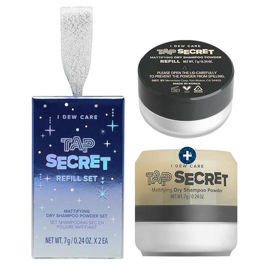 I DEW CARE Biotin Clarifying Dry Shampoo Limited Edition - Tap Secret Refill Set | With Black Ginseng, Non-aerosol, Formulated Without Benzene, Travel Size, Stocking Stuffers, Mini Set, 0.24 oz. x 2EA