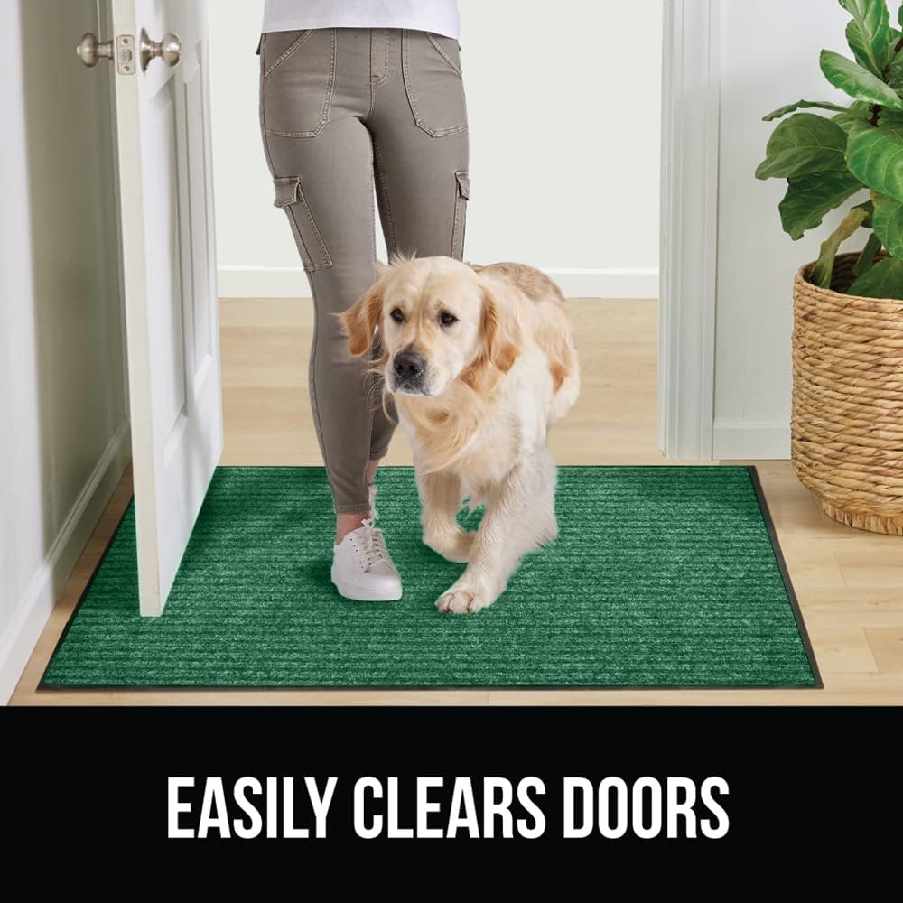 GORILLA GRIP Traffic Guard Door Mat, Heavy Duty Welcome Mats, Commercial Office Space Doormat, Waterproof, Fade Resistant, Strong Rubber Backing, Low Profile, Shoe and Boot Scraper, 35x23, Green