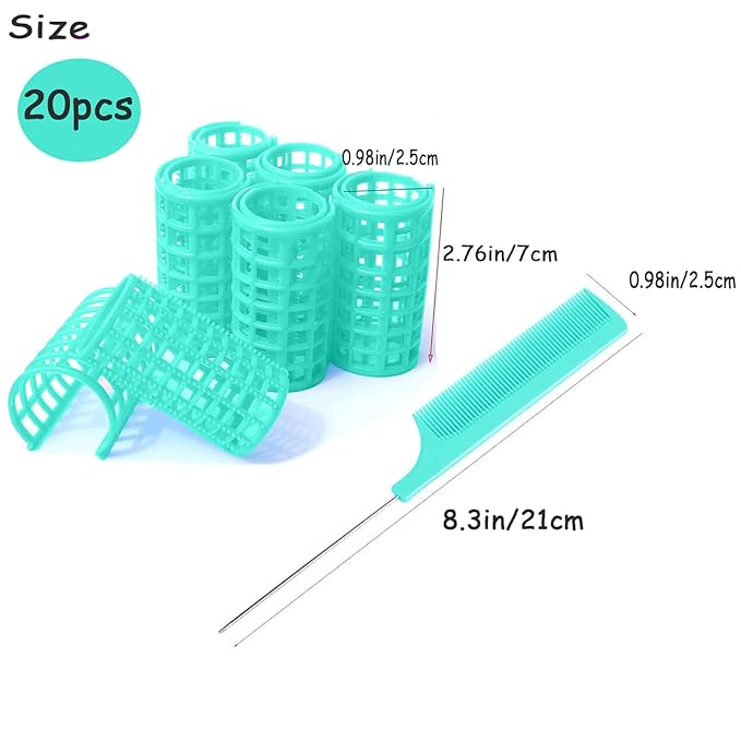 20PCS Plastic Hair Rollers Set 2.5cm/1in Heatless Rollers Hair Curlers Snap on Rollers Self Grip Rollers Hairdressing Curlers Tools for DIY Hairdressing Hair Salon (Green)