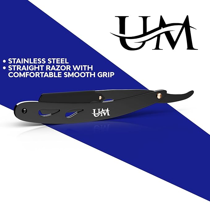 UM Supplies Straight Edge Razor with 20 Replaceable Single Edge Blades kit | Men's Straight Shaving Razors | Navajas para Barbero