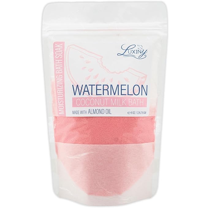 Luxiny Vegan Milk Bath Soak Made with Moisturizing Coconut Milk Powder & Sweet Almond Oil for a Bath Bomb Dust Soothing Fizz & Relaxing Soak, 8 oz. (Watermelon)