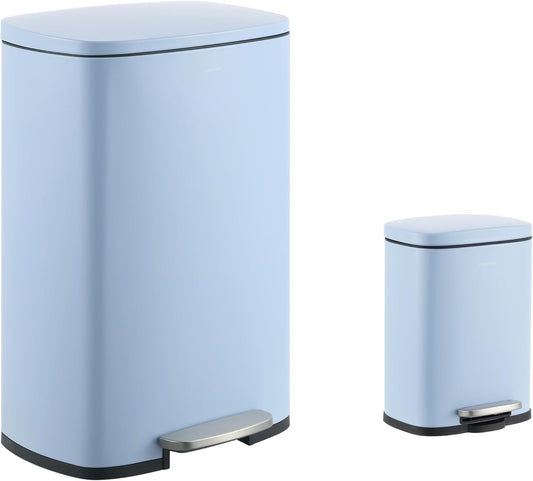 happimess HPM1006H Connor Rectangular 13-Gallon Trash Can with Soft-Close Lid and Free Mini Trash Can, Fingerprint Resistant, Modern, Minimalistic for Home, Kitchen, Office, Bathroom, Tide Pool Blue