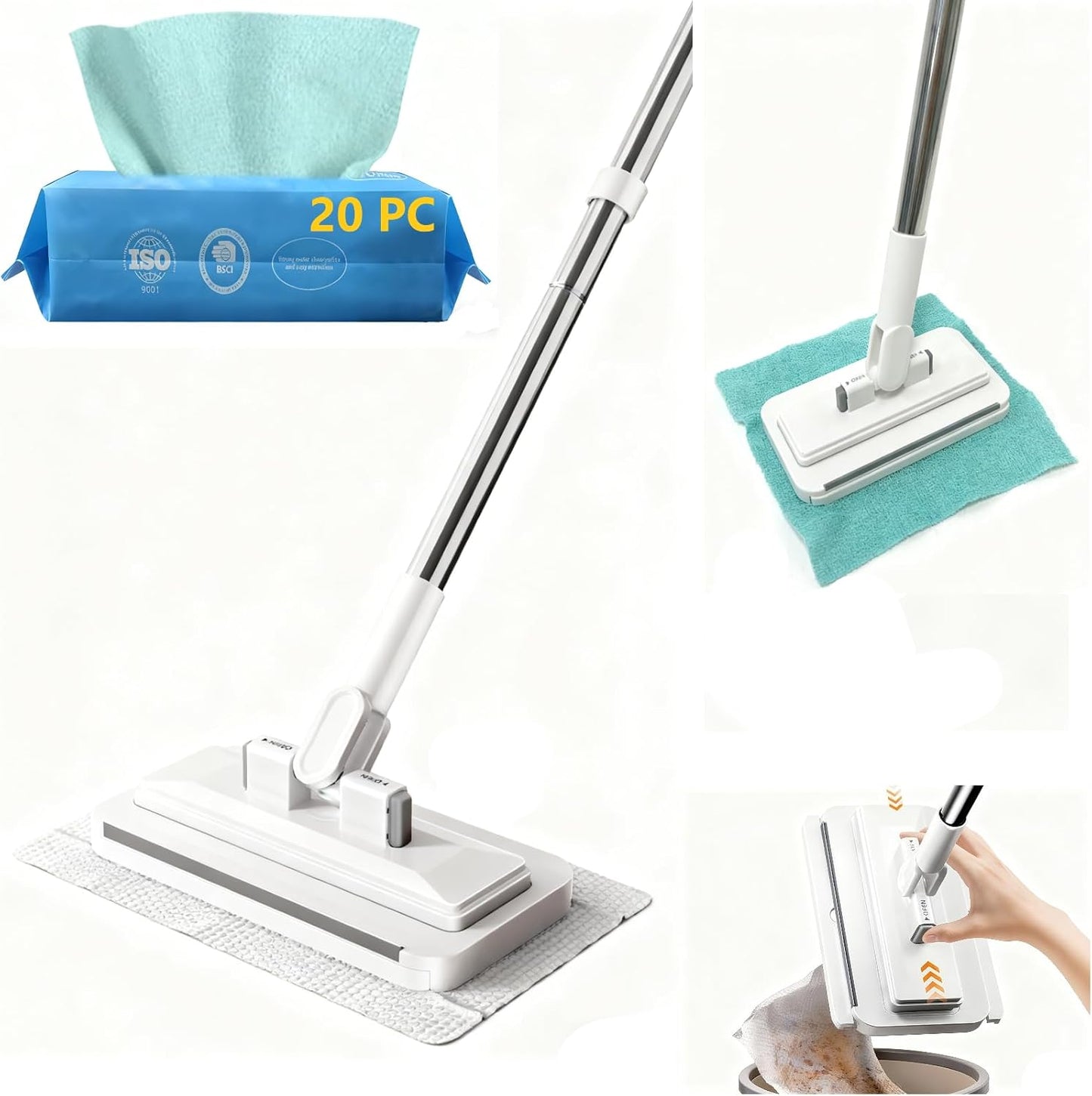 2025 New Mini Disposable Dust Mop with 20 Dry Wet Disposable Pads No-Touch Dirty Cleaning Dust Mop , Multi Surface Floor Mopping and Sweeping for House Wall Bathroom Corners