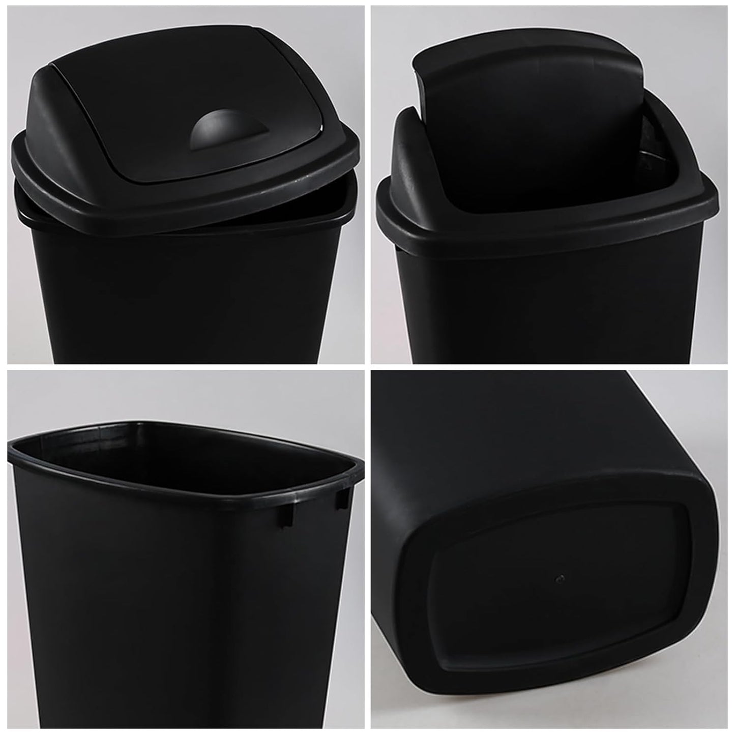 Teyyvn 13 Gallon Tall Kitchen Swing Lid Garbage Container, Set of 4 Plastic Trash Bin with Swing Top, Black