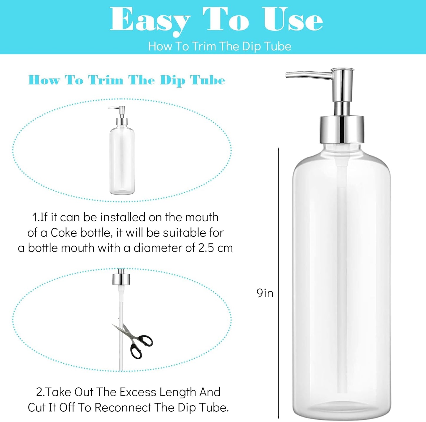 2 Pcs Pumps Lotion Soap Dispenser Replacement Silver Soap Pump Dispenser Head for Liquid Soaps Lotion or Dish Soaps Refill Dispensers for Regular Mouth Plastic Shampoo Bottle