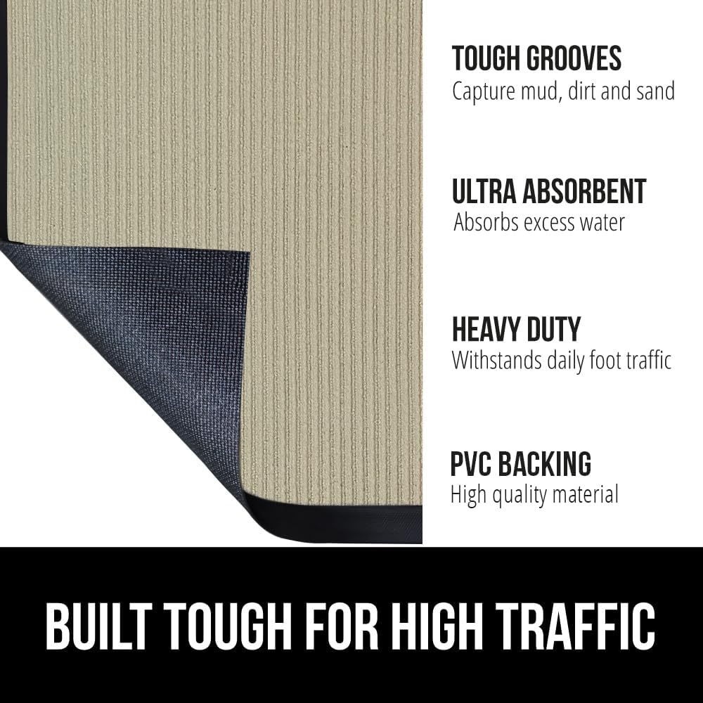 GORILLA GRIP Traffic Guard Door Mat, 60x36, Heavy Duty Welcome Mats, Commercial Office Space Doormat, Waterproof, Fade Resistant, Strong Rubber Backing, Low Profile, Shoe and Boot Scraper, Beige