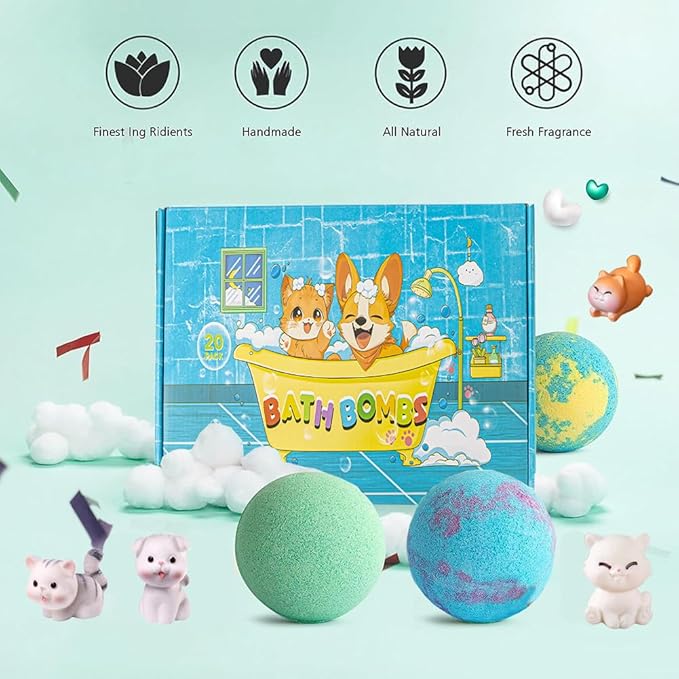 Kids Bath Bombs with Surprise Inside, 20 PackGift Set, Natural Organic Bubble Bath Kids Foam Bath