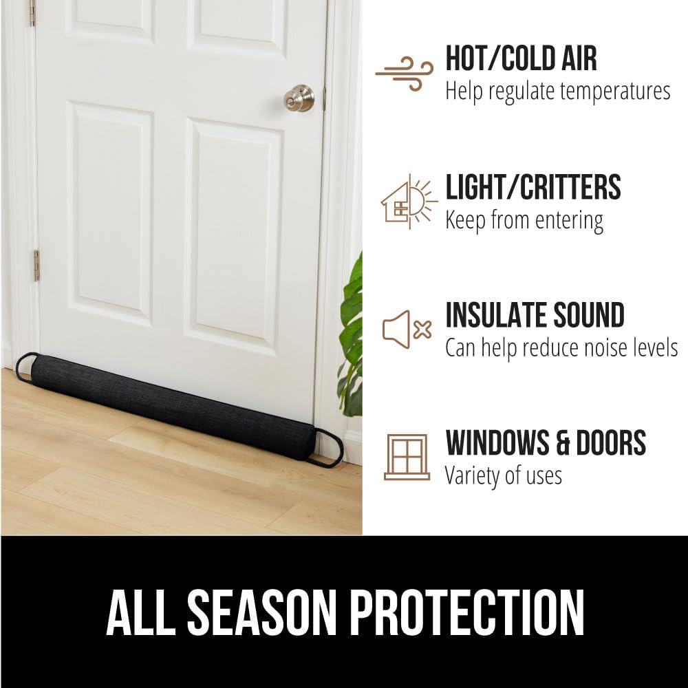 GORILLA GRIP Door Draft Stopper for Bottom of Doors, Weather Stripping Seal Blocks Hot Air, Noise, Bugs, Keeps Cold AC in, Sound Proofing Easy Install Gap Filler, Home Essentials, 36 Inch, Black