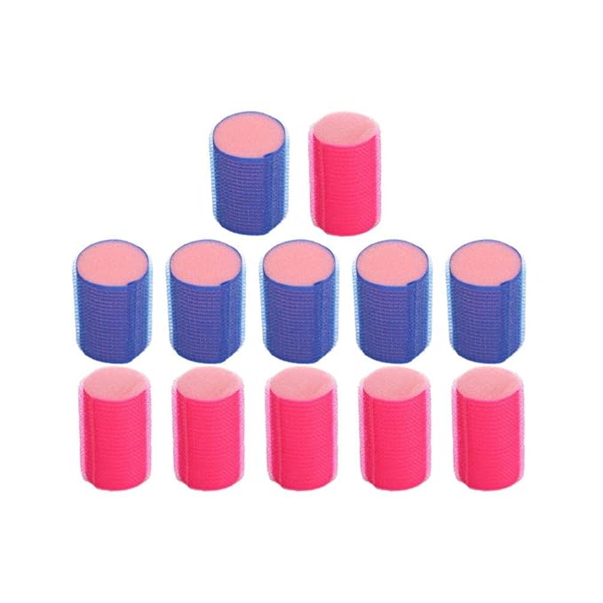 12pcs Self-adhesive Hair Curlers Soft Sponge Hair Rollers for Women Rosy and Blue Easy to Use Lightweight and Portable