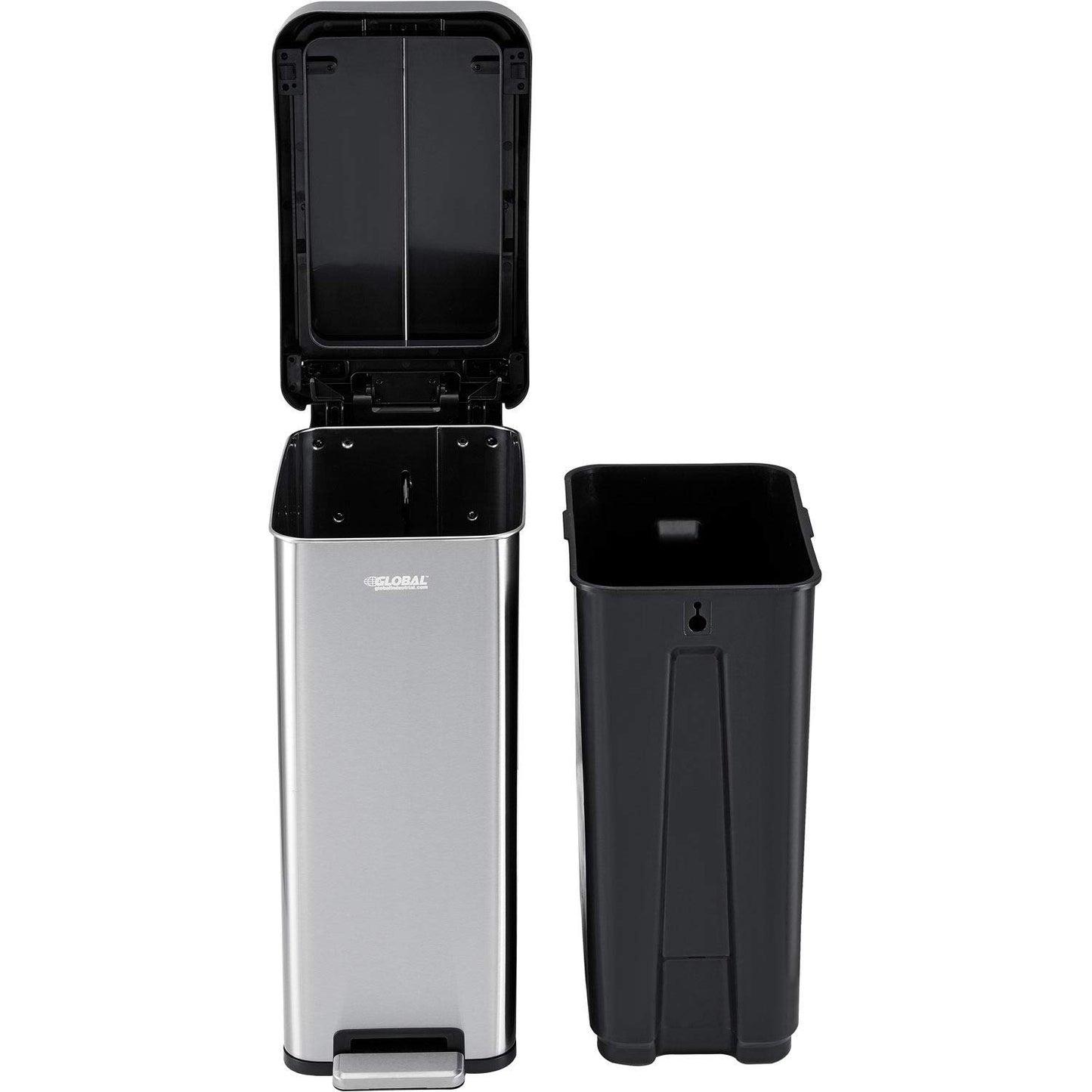 Global Industrial 12 Gallon Stainless Steel Slim Trash Can, Rectangular Butterfly Step-On