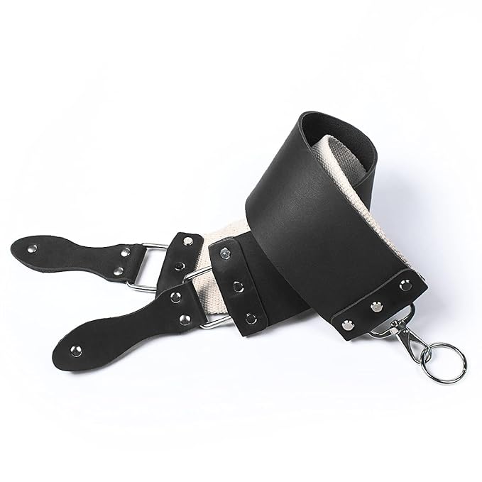 Razor Strop - Barber's Latigo Leather Straight Razor Strop. Dual Strap that will be a Great Addition for Any Straight Razor. PREMIUM LEATHER Strop for Sharpening. (Black Personalized)