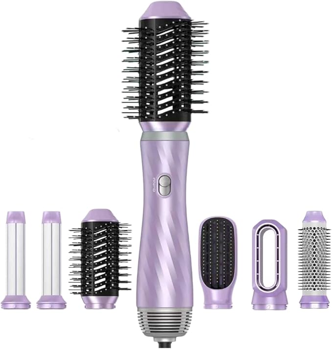 6 in 1 Hair Dryer Brush, Upgrade Detachable Blow Dryer Brush Air Styler Wrap Air Curler, Curly Twist Hot Curling Iron, Negative Ion Blow Dryer Hot Styler, Travel Hair Styling Tool