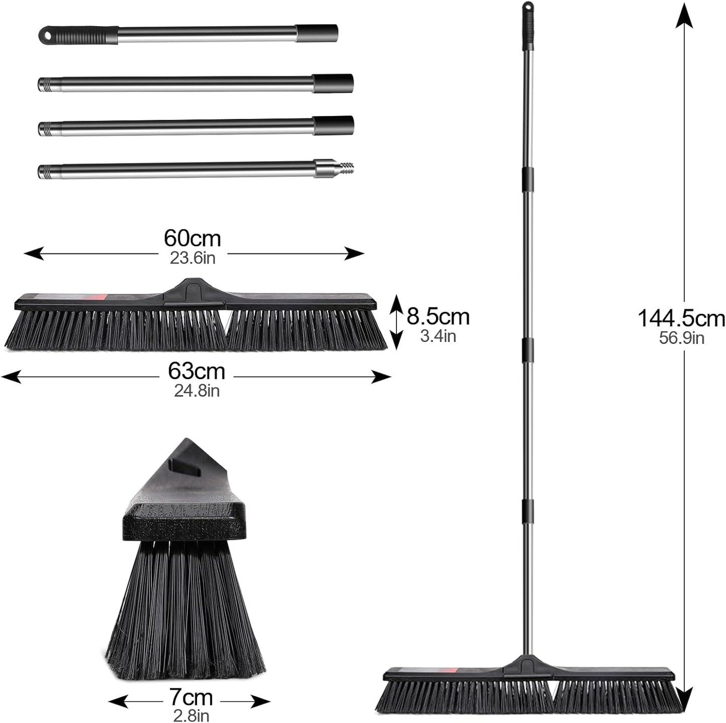 Push Broom Outdoor Heavy Duty,Masthome 24" Push Broom with Stiff Bristles,Heavy Duty Garden Broom,Outdoor Stiff Sweeping Broom for Garage Yard Patio Deck Concrete Wood Stone Floors Scrub and Cleaning