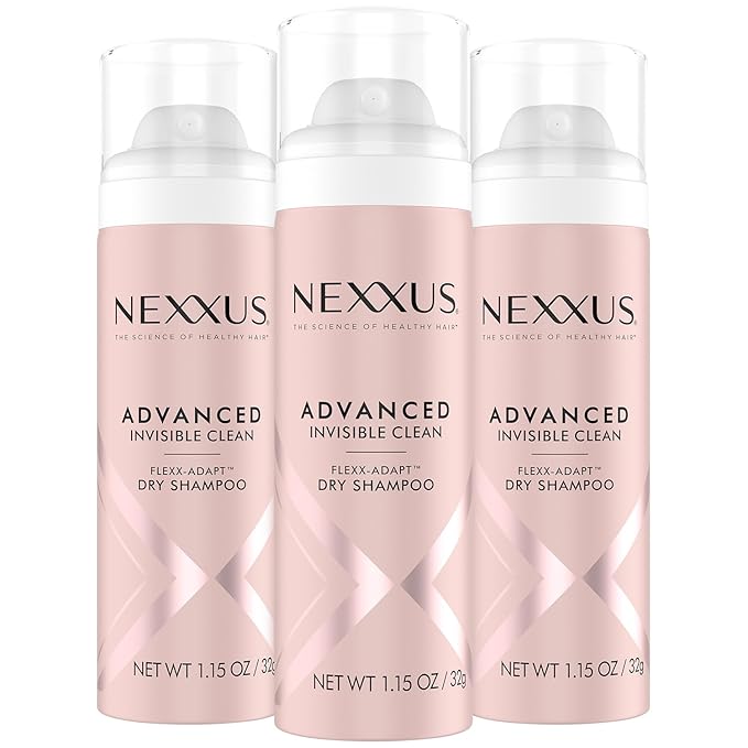 NEXXUS Dry Shampoo, Travel-Size 3-Pack, Advanced Invisible Clean – Instant Oil Control for Soft, Shiny Hair Between Washes, Rose & Waterlily Scent, 1.15 Oz Ea