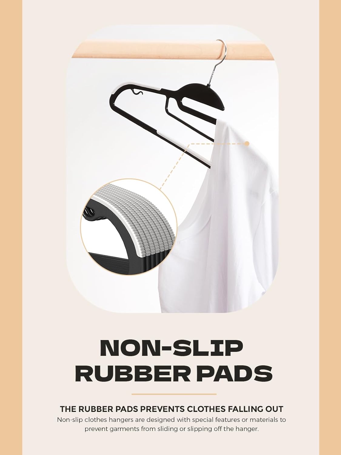 HOUSE DAY Black Plastic Hangers 50 Pack, Slim Space Saving, Non Slip Hangers with Rubber Pads, Sturdy Coat Hanger for Closet, S-Shaped Clothes Hanger for Shirt, Suit, Pant, Skirt