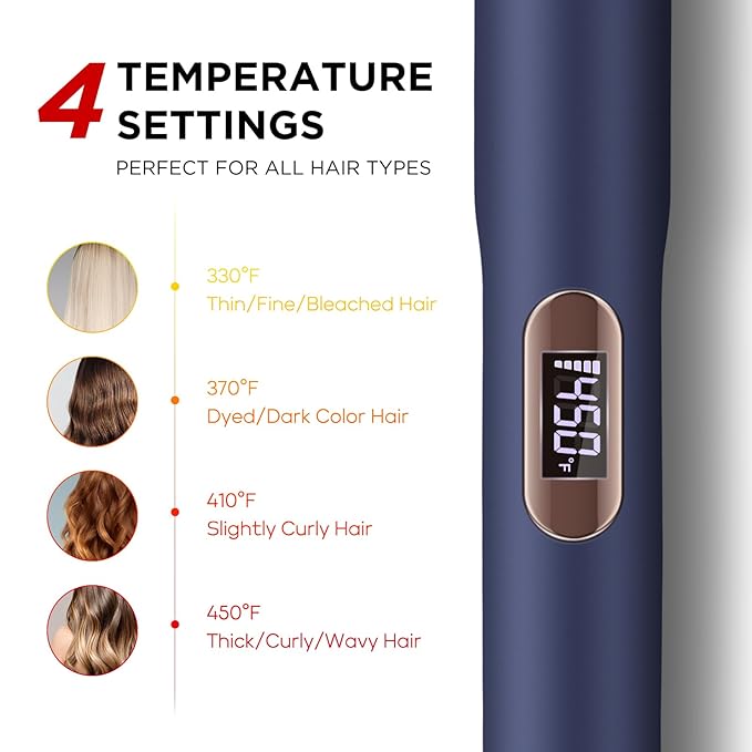 Hair Straightener and Curler, PARWIN PRO BEAUTY 1'' Flat Iron, 1.25'' Curling Iron Hair Straightener Brush with Detachable Power Cord, LED Temp Control Instant Heat Up for Gift Travel, Prussian Blue