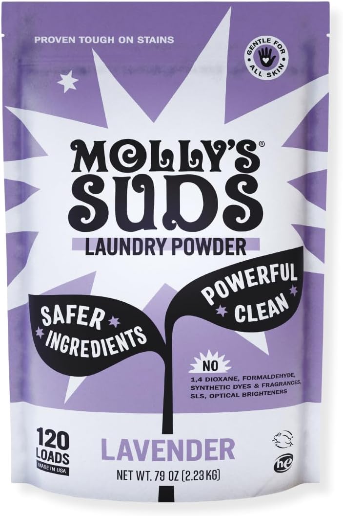 Molly's Suds Original Laundry Detergent Powder | Clean Laundry Detergent Powder for Sensitive Skin | Simple, Effective Ingredients, Stain Fighting | 120 Loads (Lavender)