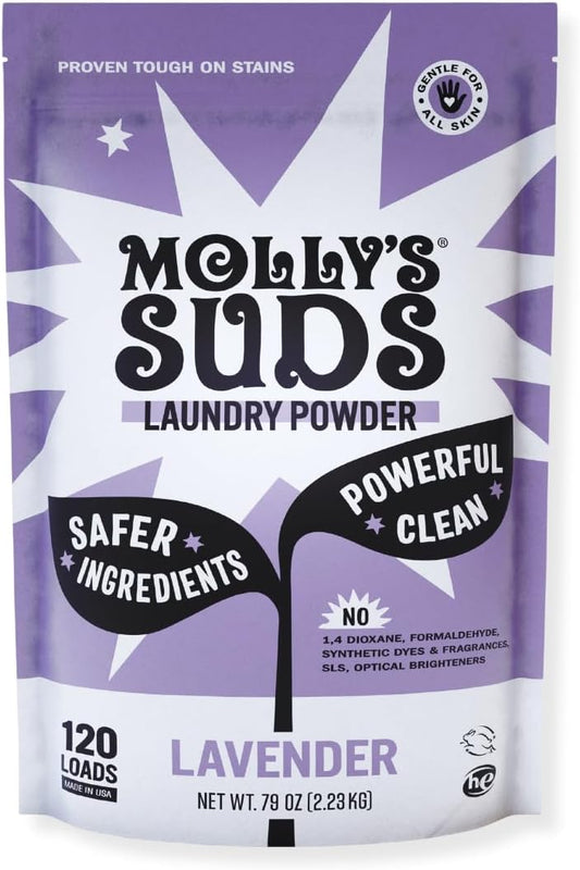 Molly's Suds Original Laundry Detergent Powder | Clean Laundry Detergent Powder for Sensitive Skin | Simple, Effective Ingredients, Stain Fighting | 120 Loads (Lavender)
