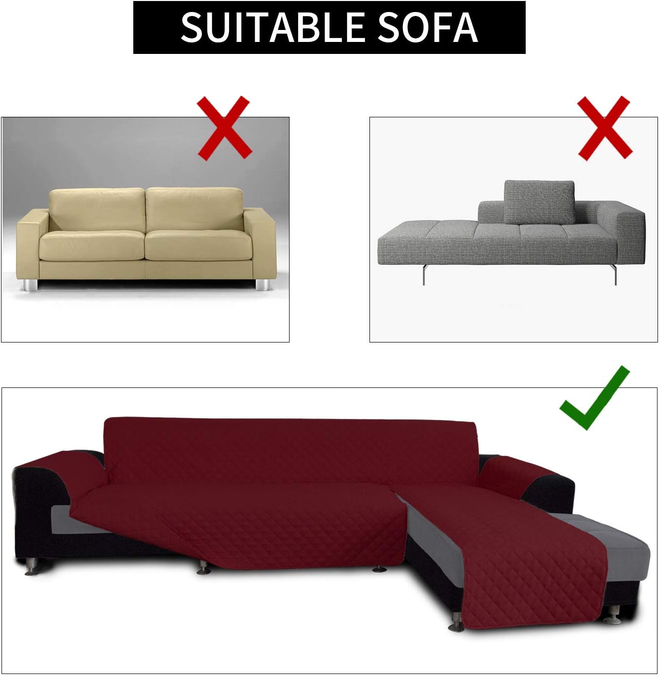 Easy-Going Sofa Slipcover L Shape Sofa Cover Sectional Couch Cover Furniture Protector Mat for Pets Dog Cat (Small, Christmas Red/Christmas Red)
