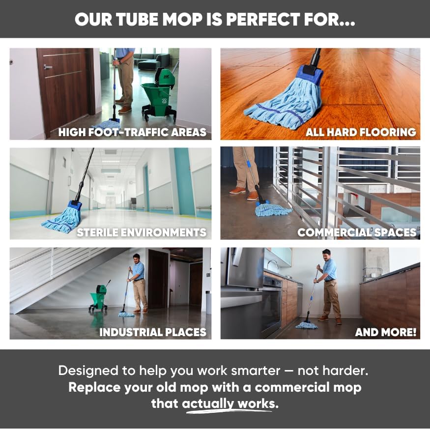 Commercial Mop Head Replacement – 1 Pack Medium Red Microfiber Tube Mop (14 oz.) | Industrial Wet Mops | Refill Heads, Machine Washable, Heavy Duty | Hardwood, Tile, Laminate, Vinyl Floors