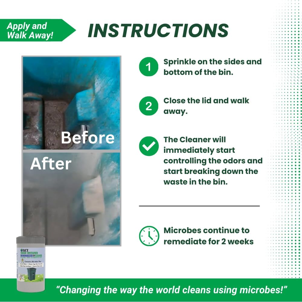 ACT Trash Deodorizer and Cleaner | Eliminates Odors Controls Garbage Sludge | for Garage and Outdoor Bins | Dry Powder Eco-Friendly 2.5lb
