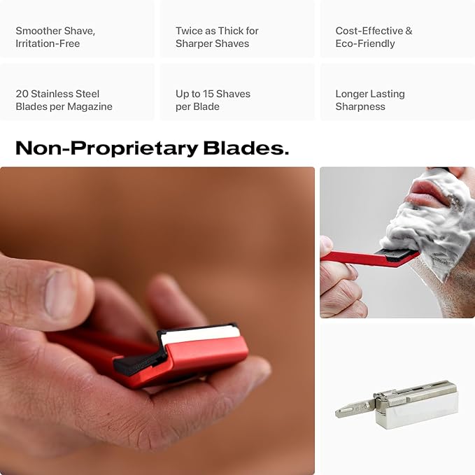 HYPE X1 Safety Razor Custom Pro Set - Magnetic Comfort (C), Sensitive (S) & Ultra-Close (UC) Shave Settings, 20 Non-Proprietary Blades - Single Blade Gentle Shaving Razors For Men and Women - Red