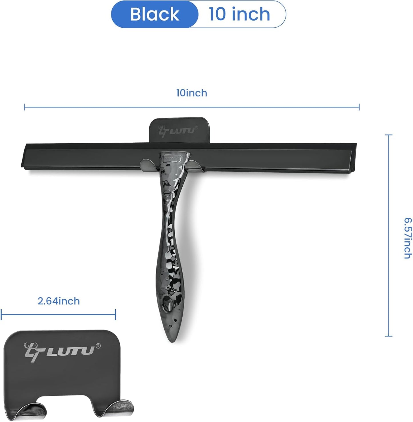 All-Purpose Silicone Shower Squeegee for Shower Glass Door,with 1 Hooks,for Bathroom Glass, Car, Tile Wall, Mirror Cleaning - Flower Shaped Handle for Easy-Grip 10 Inch Black