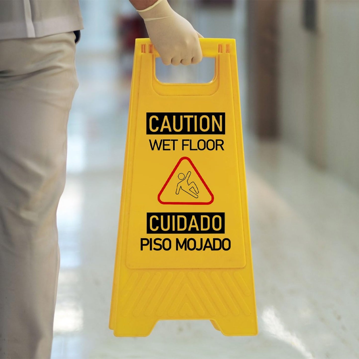 12-Pack Bilingual Caution Wet Floor Signs, A-Frame Double-Sided Warning Signs for Indoor & Outdoor Commercial Use, Foldable & Sturdy for Kitchen, Pool, Hotel and Workplace Safety