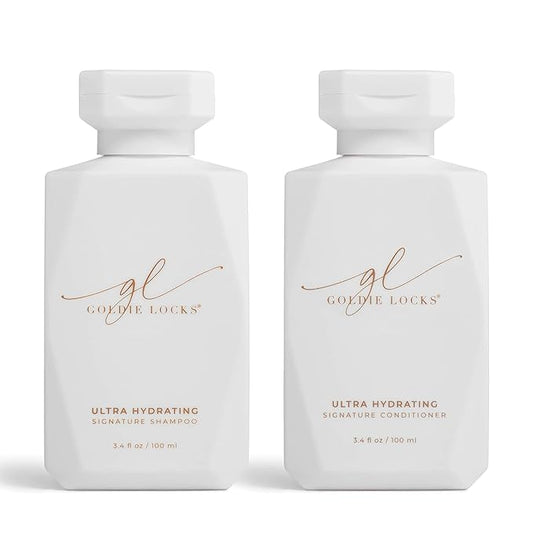 Goldie Locks Travel Size Ultra Hydrating Shampoo & Conditioner Set - Sulfate-Free, Paraben-Free - for Frizz Control, Shine & Strength - Color Safe & Extension Safe - Protein-Free - 2 x 3.4 fl oz