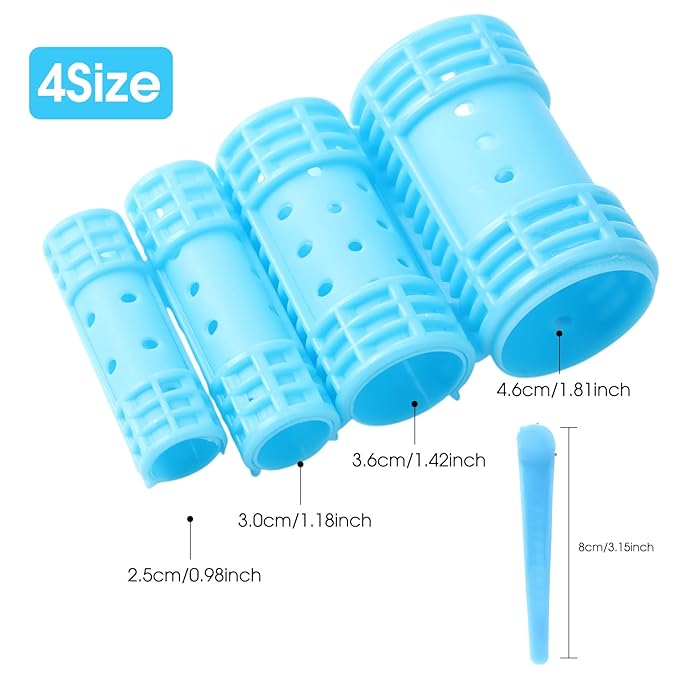 WILLBOND 65 Pieces Rollers Plastic Rollers Hair Curlers Set 4 Sizes for Long Medium Short Hair, Duck Clips Hairnet Hairdressing Styling Tool(Blue)