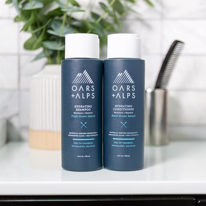 Oars + Alps Men's Sulfate Free Hydrating Hair Shampoo, Shampoo for Men & Women Infused with Kelp & Algae Extracts, Moisturizing Formula, Paraben & Sulfate Free, Fresh Ocean Splash Scent, 1pk, 13.5oz