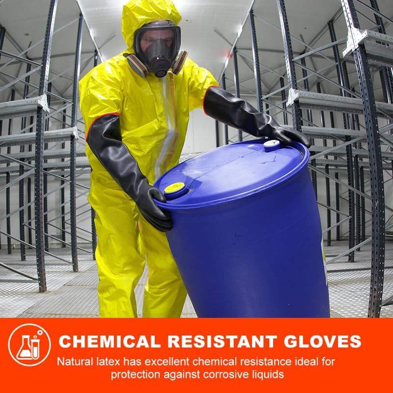 North Tower Heavy-Duty Latex Chemical Resistant Gloves - Reusable Long Rubber Dishwashing Gloves with Forearm Protection for Men - Waterproof, Industrial Safety Gear,18“，1 Pair