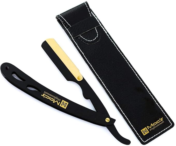 BLACK & GOLD COMBINATION Stainless Steel Barber Exchangeale Blade Straight Edge Barber Shaving Razor -Safety Razor -Macs-045B